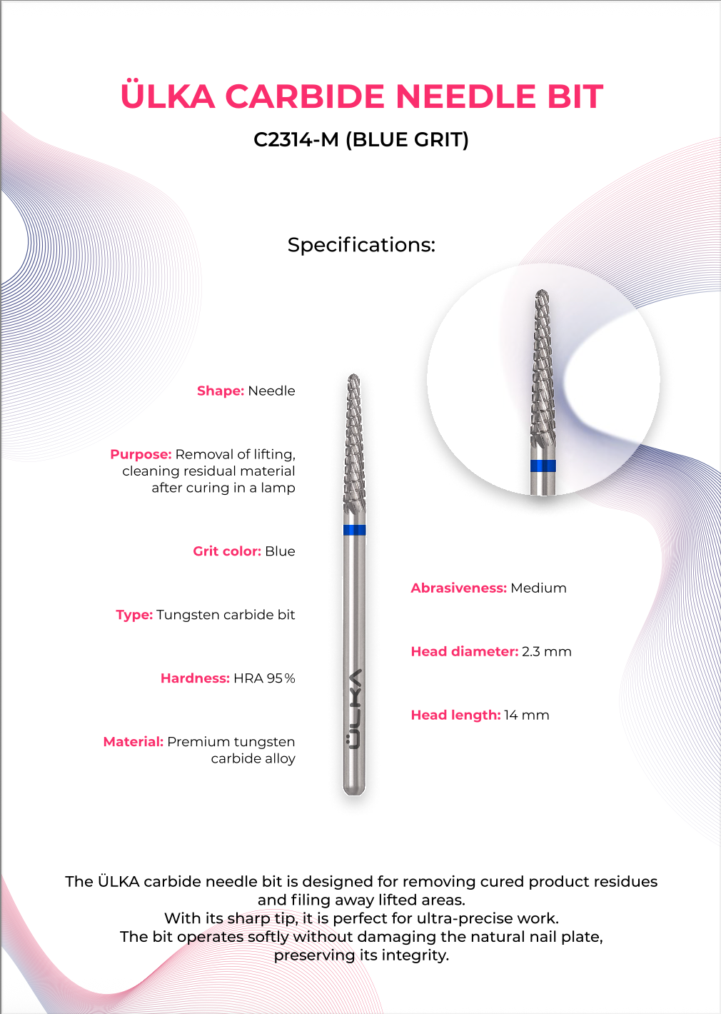 ÜLKA Carbide Bit Needle Blue 2,3 / 14 mm (C2314-M)