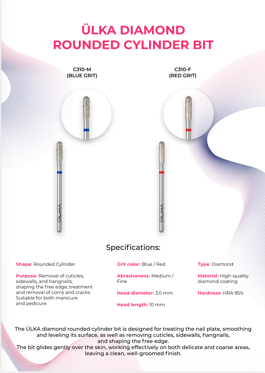 ÜLKA Diamond Bit Rounded Cylinder Red 3 / 10 mm (C310-F)