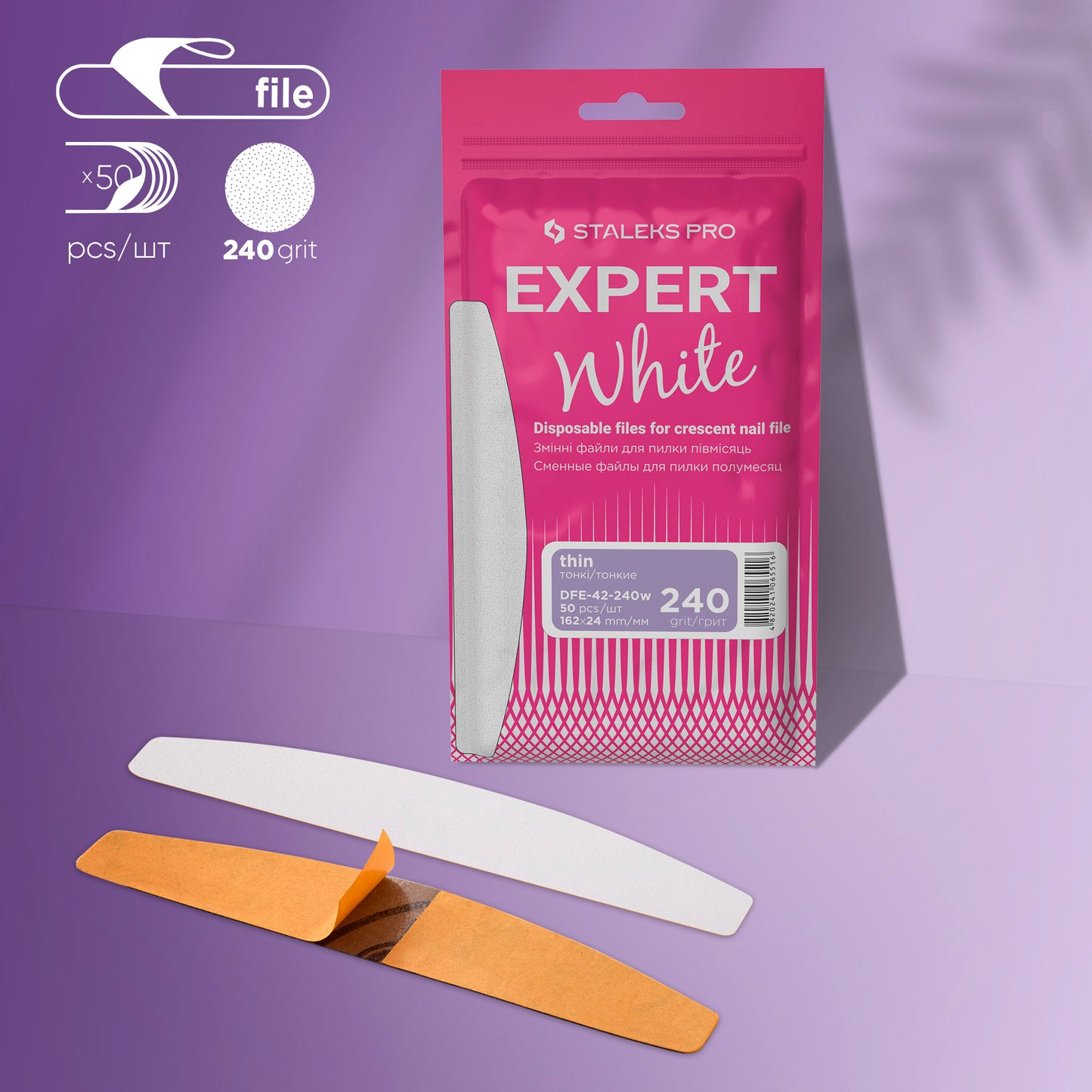 CRESCENT FILES - THIN - STALEKS PRO EXPERT-42 (100, 150, 180 240 grit - 50 PCS/PACK)
