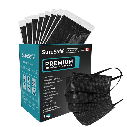 SURESAFE Premium Black Mask - Disposable Face Mask 100pcs