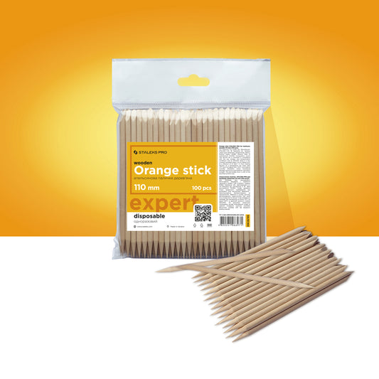 Orange wood stick STALEKS PRO for manicure, wooden 110 mm (100 pcs)